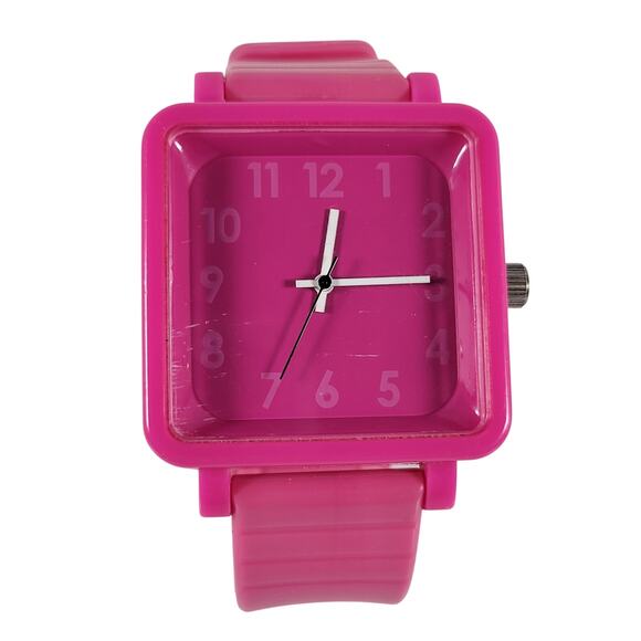 Pink Square Women's Quartz Watch Plastic Band Japan Movement Bright - Picture 1 of 14